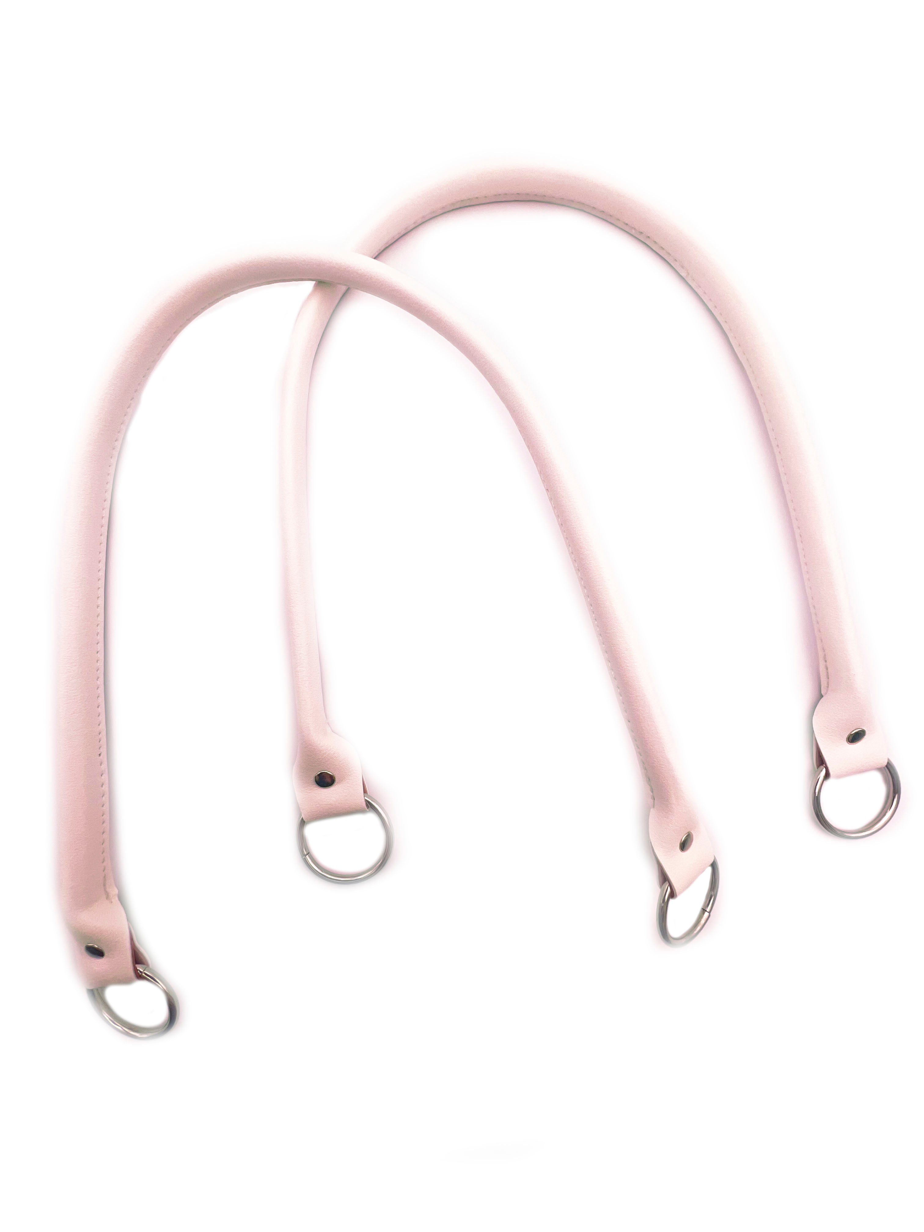 manici in pelle liscia da 64cm con ganci rotondi argento